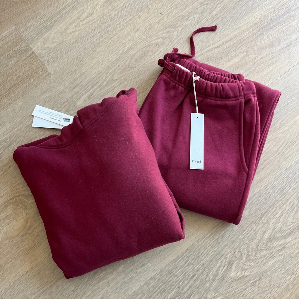 Elwood Core Hoodie and Straight Leg Sweatpants Set in Maroon - Picture 1 of 3